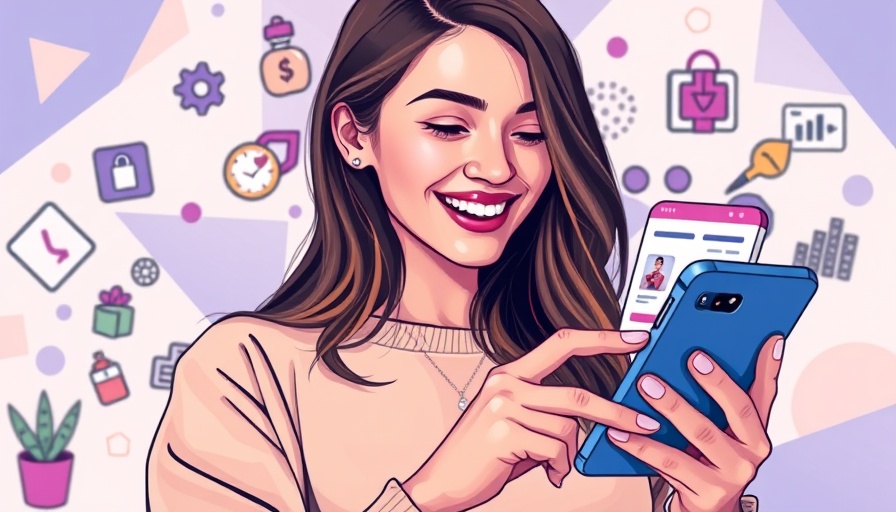 Modern illustration of a young woman using smartphone viewing online retail site, best CRMs for retail businesses 2025.