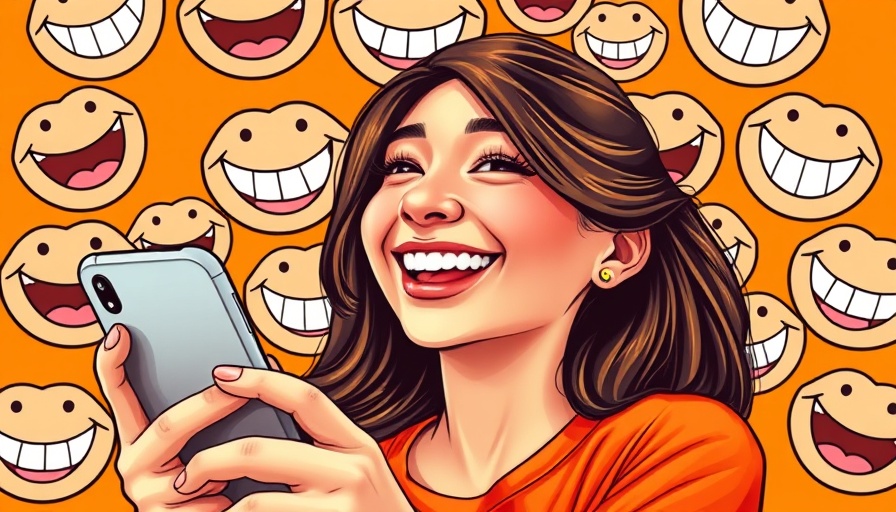 Cheerful woman with dental-themed collage on orange background, best CRMs for dental businesses.