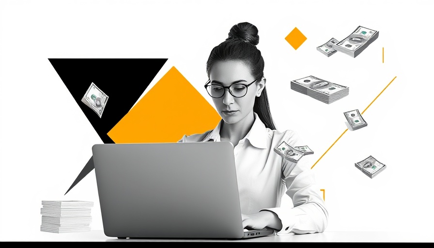 Professional woman using laptop with investment management CRM focus.
