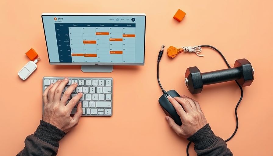 Abstract collage with schedule, keyboard, and dumbbell for best CRMs for gym businesses.