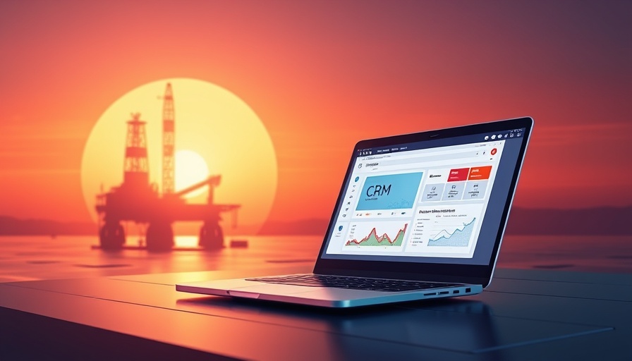 Laptop with CRM software and oil rig graphic, best CRMs for oil and gas businesses 2025