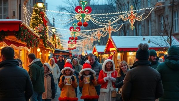Camden Winter Wonderland Festival with festive street scene and families.