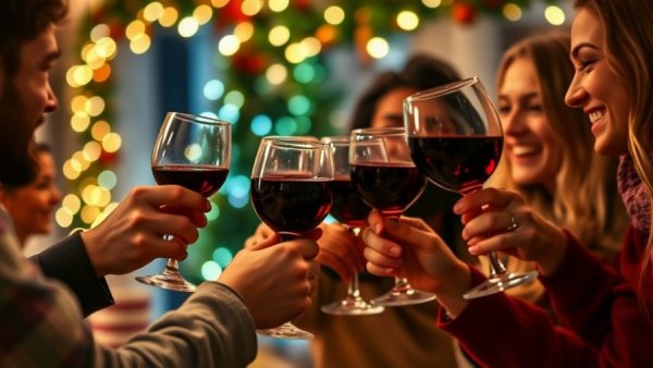 NJ wine events: festive toast with red wine glasses.