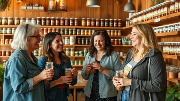 Happy customers in a New Jersey sustainable refill store.
