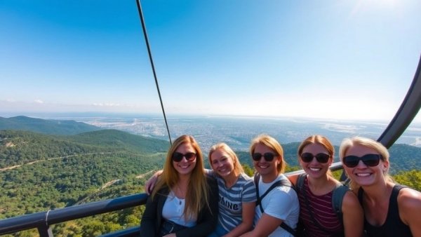 Families in cable car enjoying mountain view, Best Family Travel of 2025 scene.