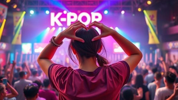 K-Pop Dance Party Experience in New Jersey, vibrant event poster with heart-shaped hands.