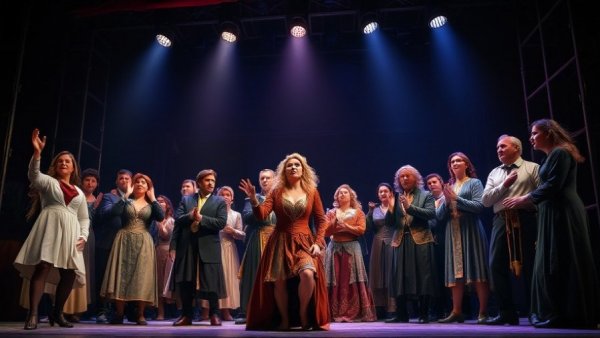 Into the Woods musical Montclair cast performing on stage in dramatic lighting.