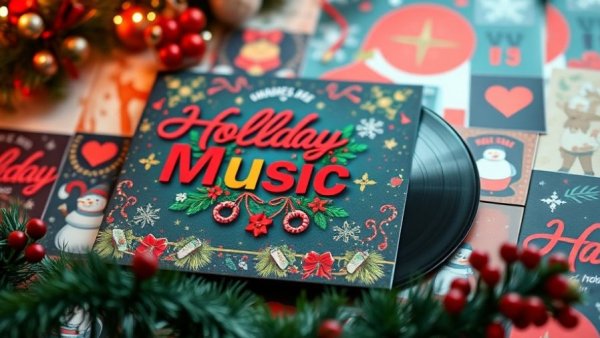 Festive album cover with Christmas motifs for New Jersey arts news.