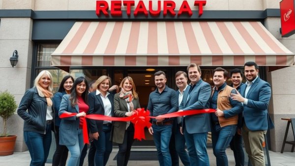 NJ restaurant openings event with people at a ribbon-cutting ceremony.