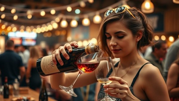 Woman pouring wine at Jersey City Wine Festival indoors.