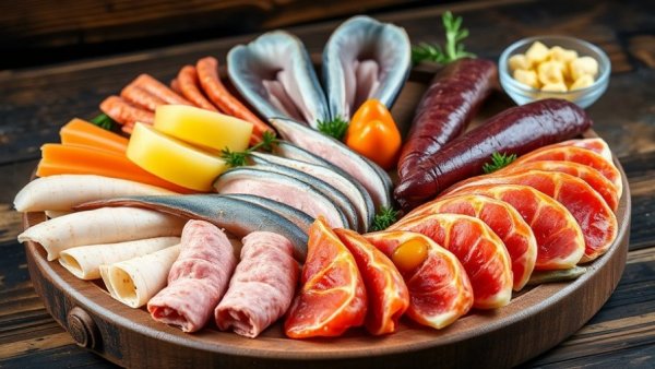 Feast of the Seven Fishes NJ charcuterie board with seafood and fruits.
