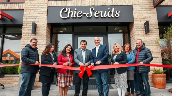 Group at NJ restaurant opening, Red Agave ribbon-cutting, vibrant scene.