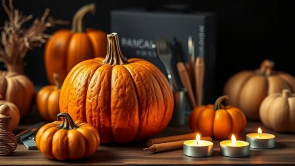 Complete pumpkin carving kit with tools and candles for NJ pumpkin picking.