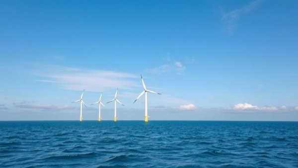 NJ offshore wind project scene with turbines in calm sea.