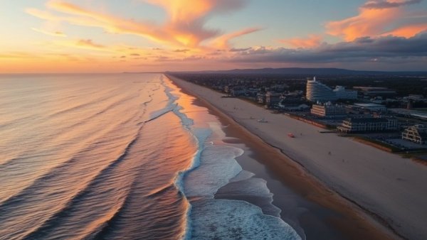 Aerial view of Jersey Shore during a tranquil sunset.