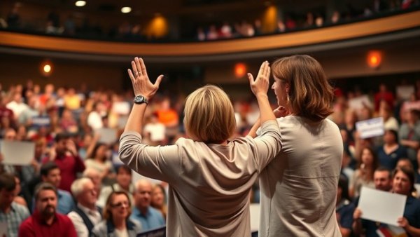 Energetic rally scene addressing New Jersey budget challenges