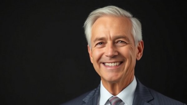 Professional portrait of smiling older man in a suit.