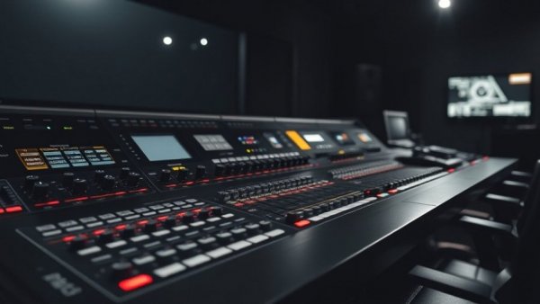 Palisades Post rebranding: modern editing console in dim studio lighting.