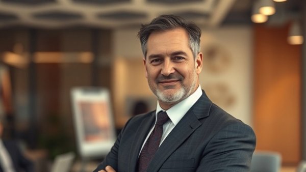 Middle-aged man in a suit posing confidently indoors associated with RWJBarnabas Health Gotham FC partnership.