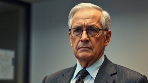 Distinguished individual in formal attire in an office setting.