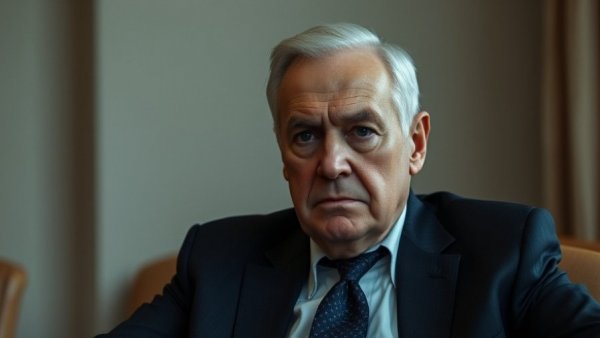 Older man in formal attire, serious expression indoors.