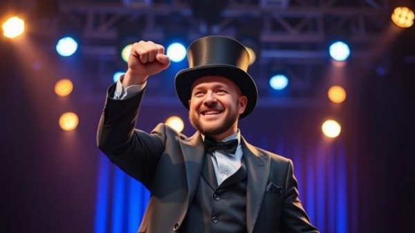 Herman's Hermits member on stage at Christmas concert, triumphant pose.
