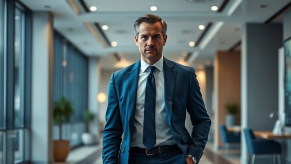 Sharp dressed man in office, embodying confidence, 2025 style.