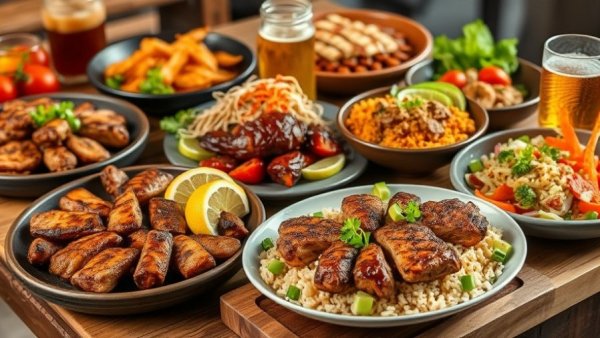 Vibrant NJ restaurant dishes beautifully displayed on a wooden table.