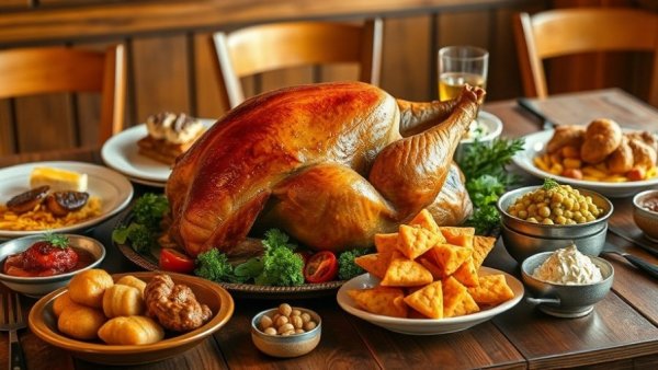 Festive Thanksgiving dinner at restaurants offering Thanksgiving dinner.
