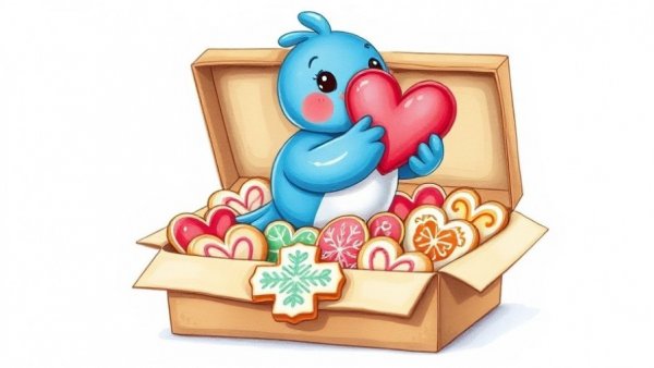 Whimsical blue bird with Christmas cookies, Grandma Connie's tradition.
