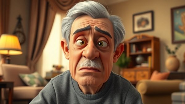 Animated elder man expressing frustration, 2025 Festivus Airing of the Grievances, living room setting.
