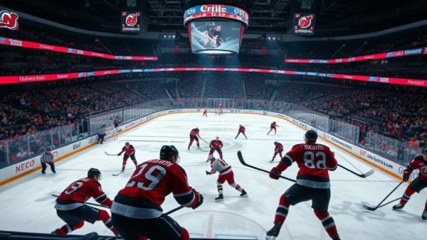 New Jersey Devils players in a lively match action