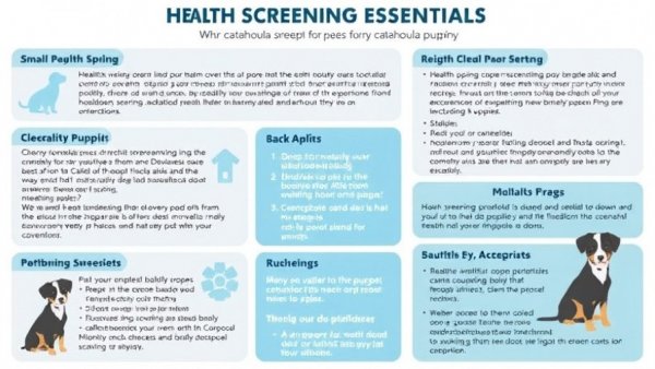 Infographic on Catahoula puppies health screening essentials for adoption.