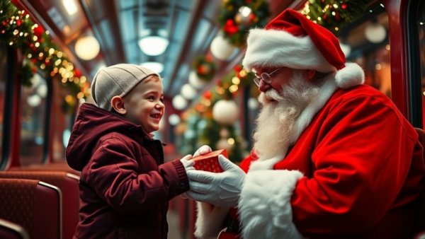 Santa on train with child, New Jersey events Christmas weekend.