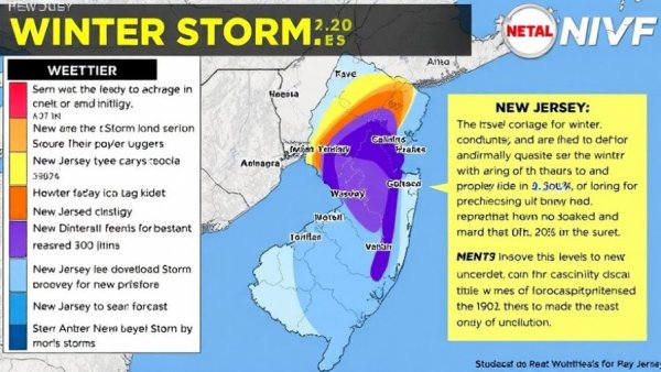 New Jersey winter storm forecast map showing impact zones.