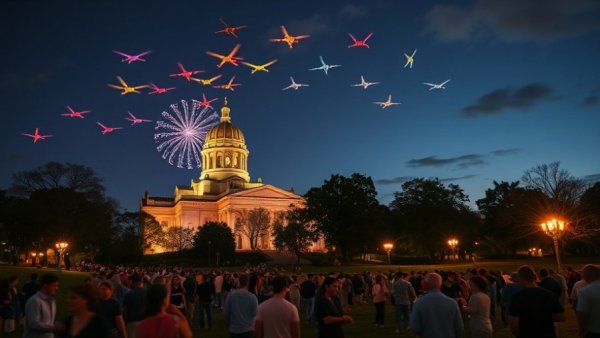 Family-friendly drone show at evening park event NYC NJ 2025
