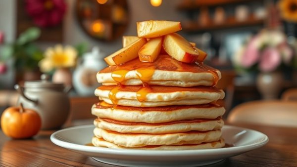 Tall stack of syrupy pancakes at Hatch 44 Cafe Ridgewood.