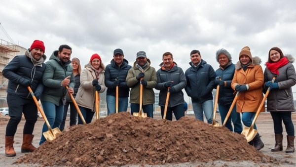 Bayonne ferry terminal construction groundbreaking ceremony with shovels.