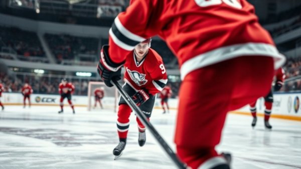 Utica Comets player in action on the ice rink.