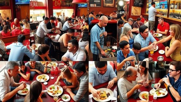 Vibrant NJ restaurant trends 2026 collage, diverse diners enjoying meals.