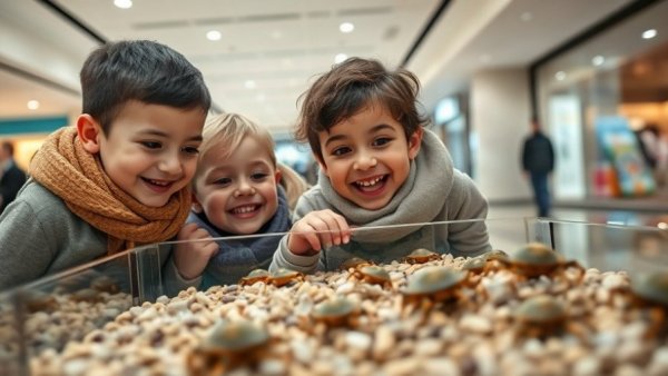 Family enjoying New Jersey activities at a mall display.