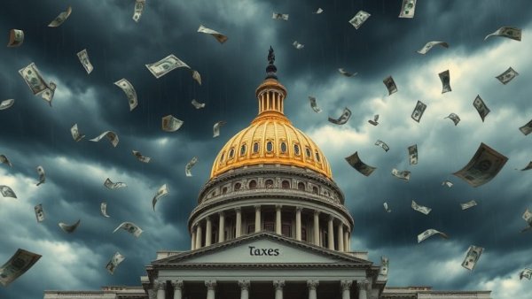 NJ legislative spending spree concept with taxes and money falling.