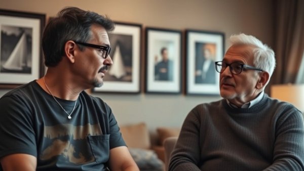 Casual interview scene with two men at NJArts.net Jay Lustig interview.