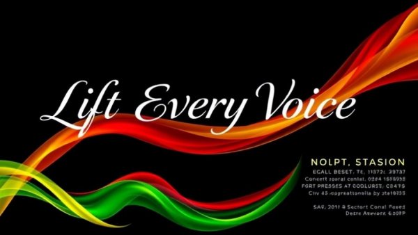 Lift Every Voice concert poster with colorful waves and text.