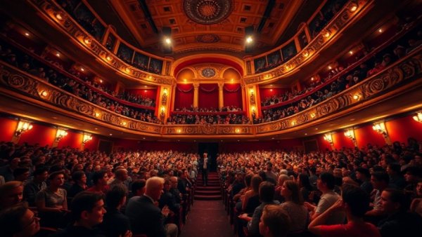NJPAC Newark theater vibrant interior with full audience and ornate lighting.