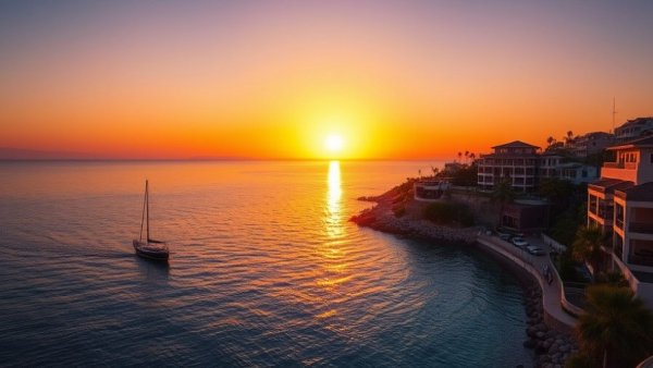 Family-friendly resort near New Jersey overlooking a sunset by the water.