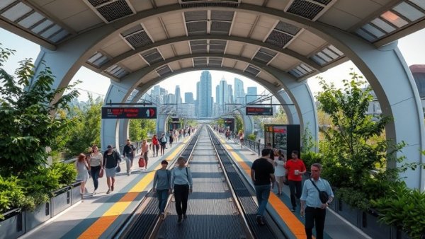 15th Street Light Rail Station Hoboken, modern rail station with people and greenery.
