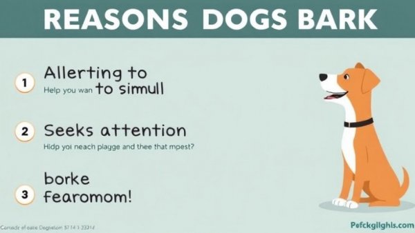 Dog behavioral issues: reasons for barking, informative graphic.