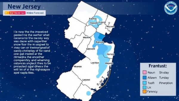 New Jersey snow forecast map with snowfall predictions.