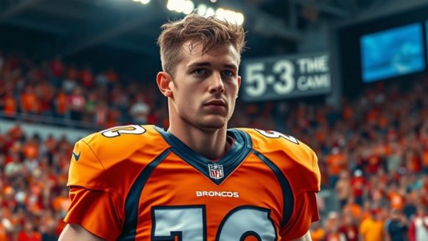 Broncos player focused on game post Bo Nix injury, vivid stadium scene.
